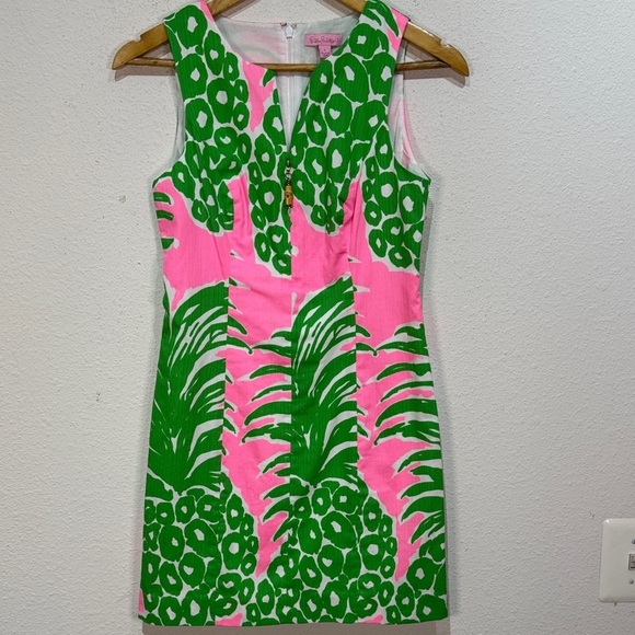 Lilly Pulitzer Mila Shift Dress Flamenco pineapple Pink and Green NWOT size 0 - Picture 2 of 11